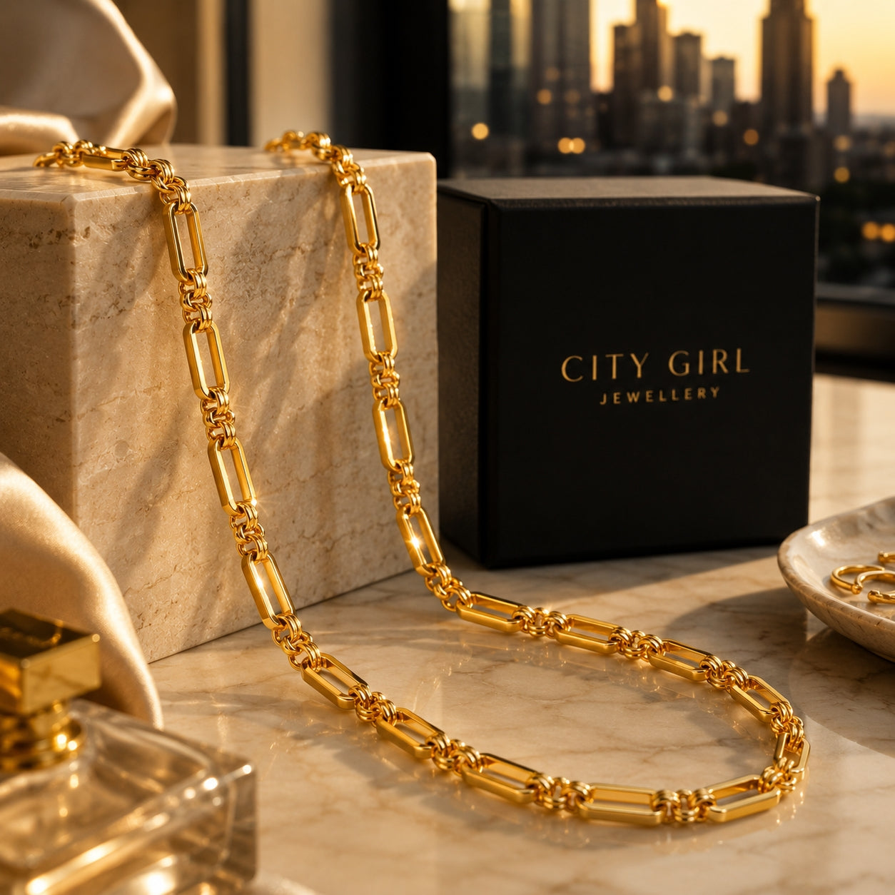 City Girl Jewellery 18K Gold Plated 20 Inch / 24 Inch Link Chain for Men & Women | 5mm Micro Gold Plated Stainless Steel Chain | Anti Tarnish, Waterproof, Skin Friendly, Lightweight Daily Wear Necklace