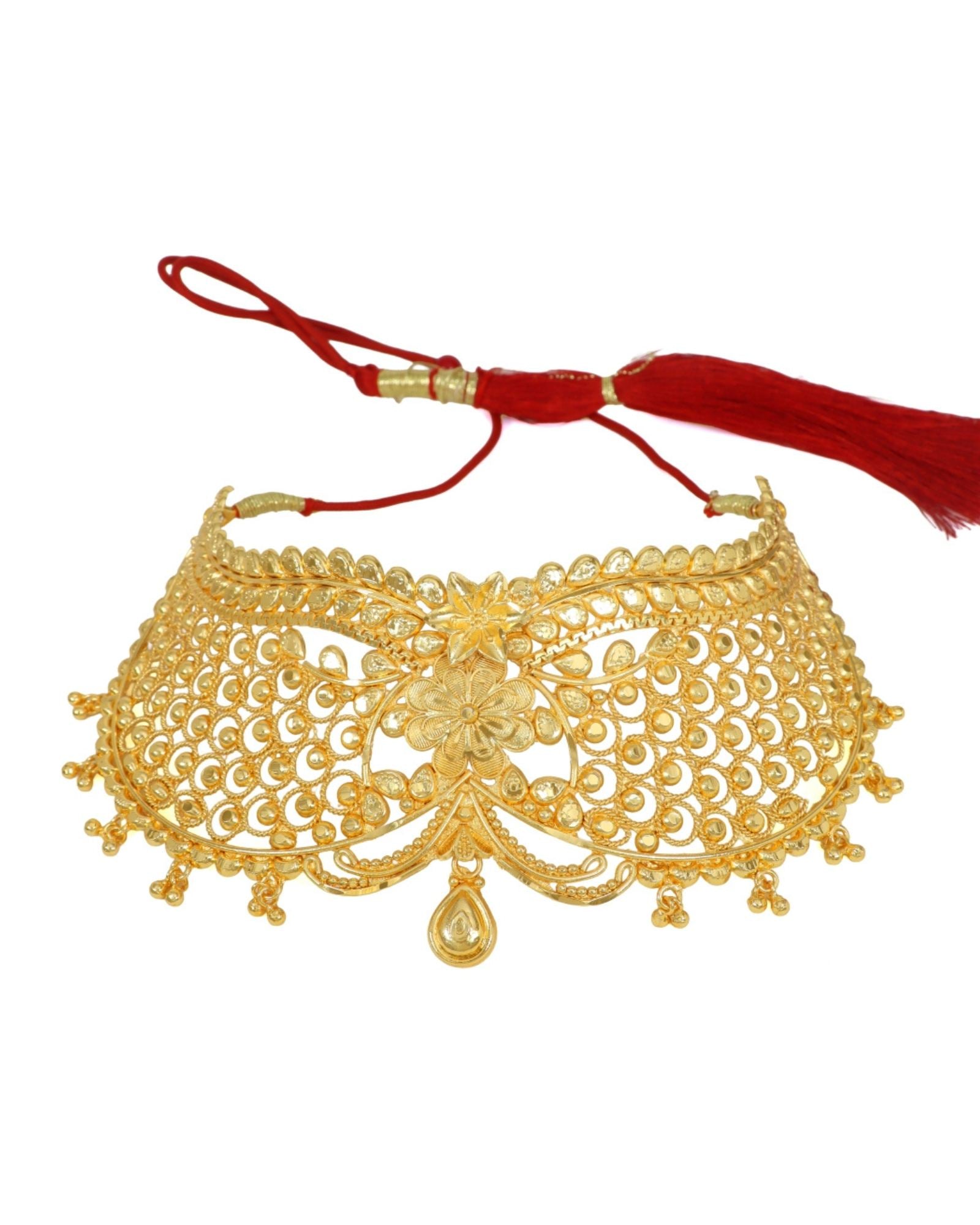 MANIKYA Gold Plated Copper Choker Necklace Set for Women | Bridal Wedding Jewellery Set with Earrings | Traditional Ethnic Party Wear