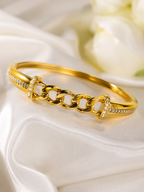CITYGIRL 18K Gold Plated Chain Link Openable Kada Bracelet for Women & Girls | AD Zircon Stone Bracelet | Anti Tarnish | Premium Locking Bangle | Party, Wedding & Daily Wear Jewellery | One Size