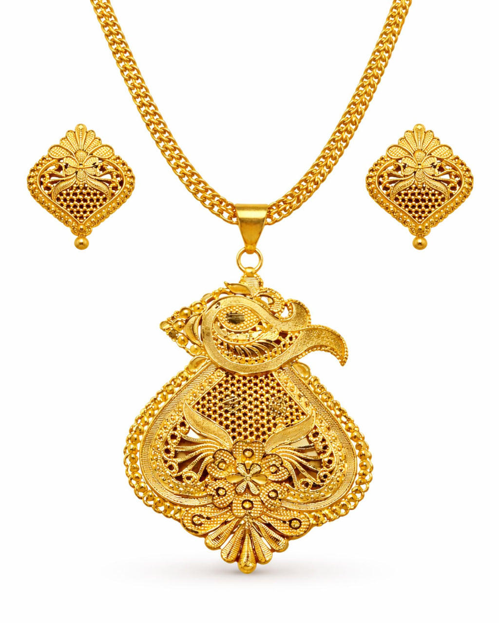 City Girl 24Ct Gold Plated Copper Jewellery Set for Women – Traditional Pendant Necklace with Matching Earrings | Wedding & Party Wear