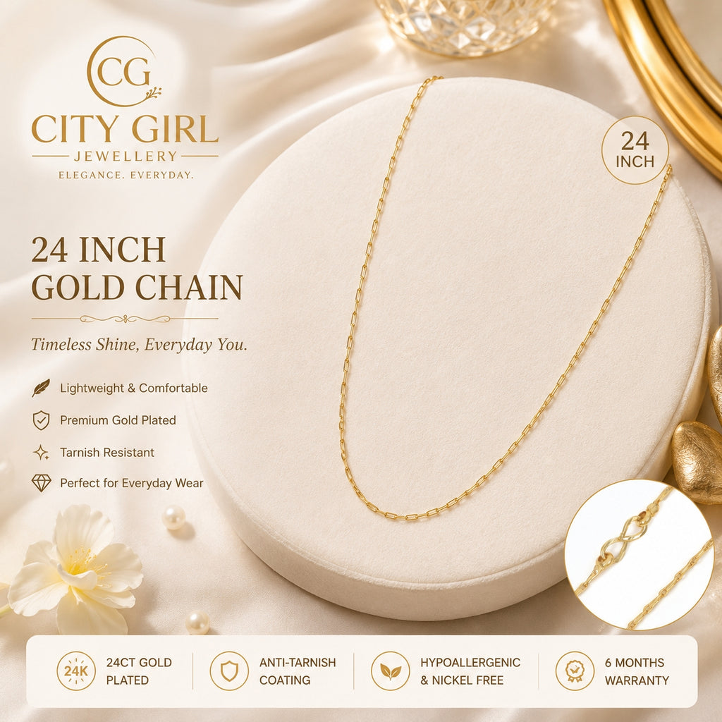 City Girl 24CT Gold Plated Designer Chain Necklace for Women | 24 Inch Daily Wear Chain (CN 237)