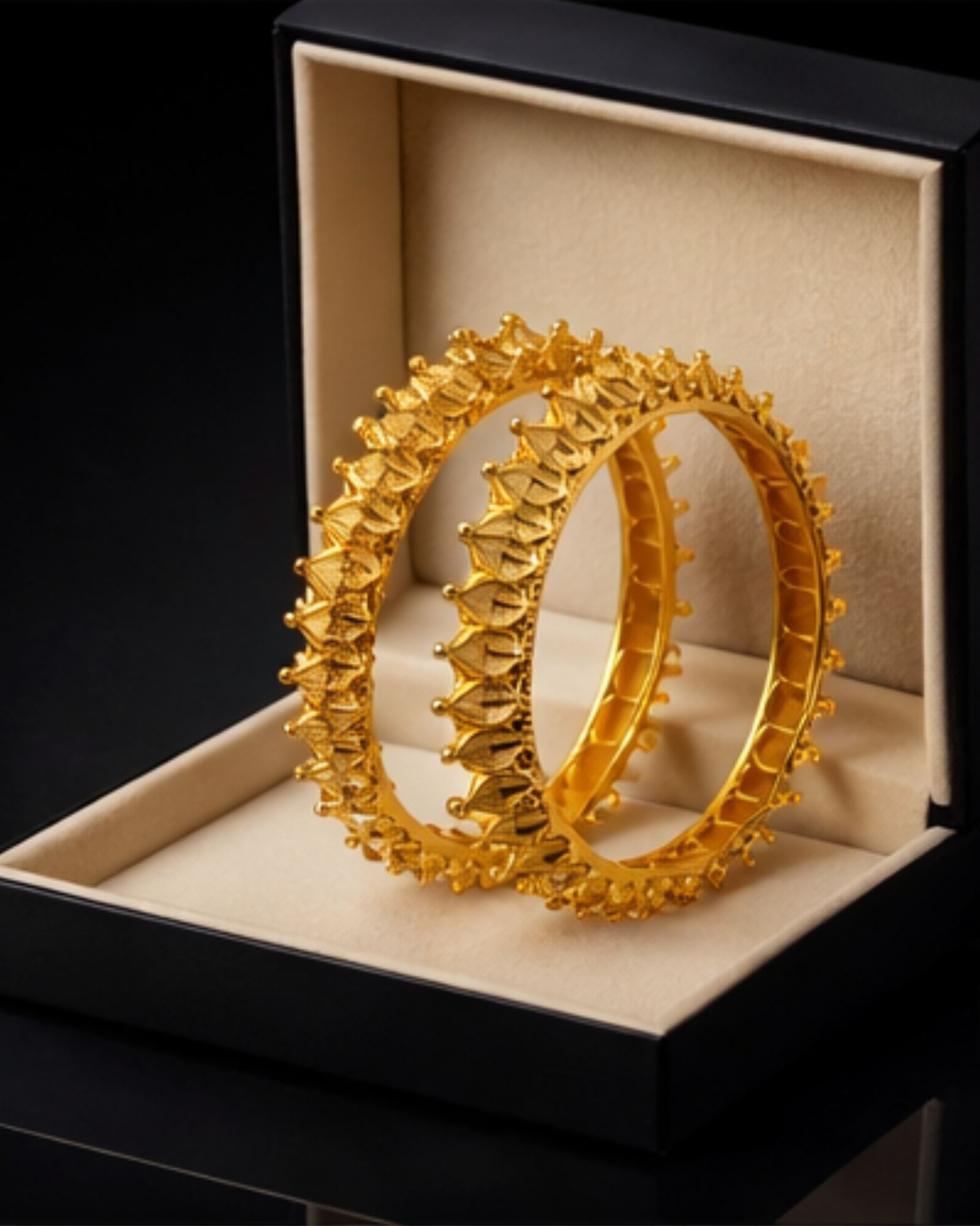 City Girl 24Ct Gold Plated Leaf Design Bangles – Traditional Statement Kada Set for Wedding & Party Wear