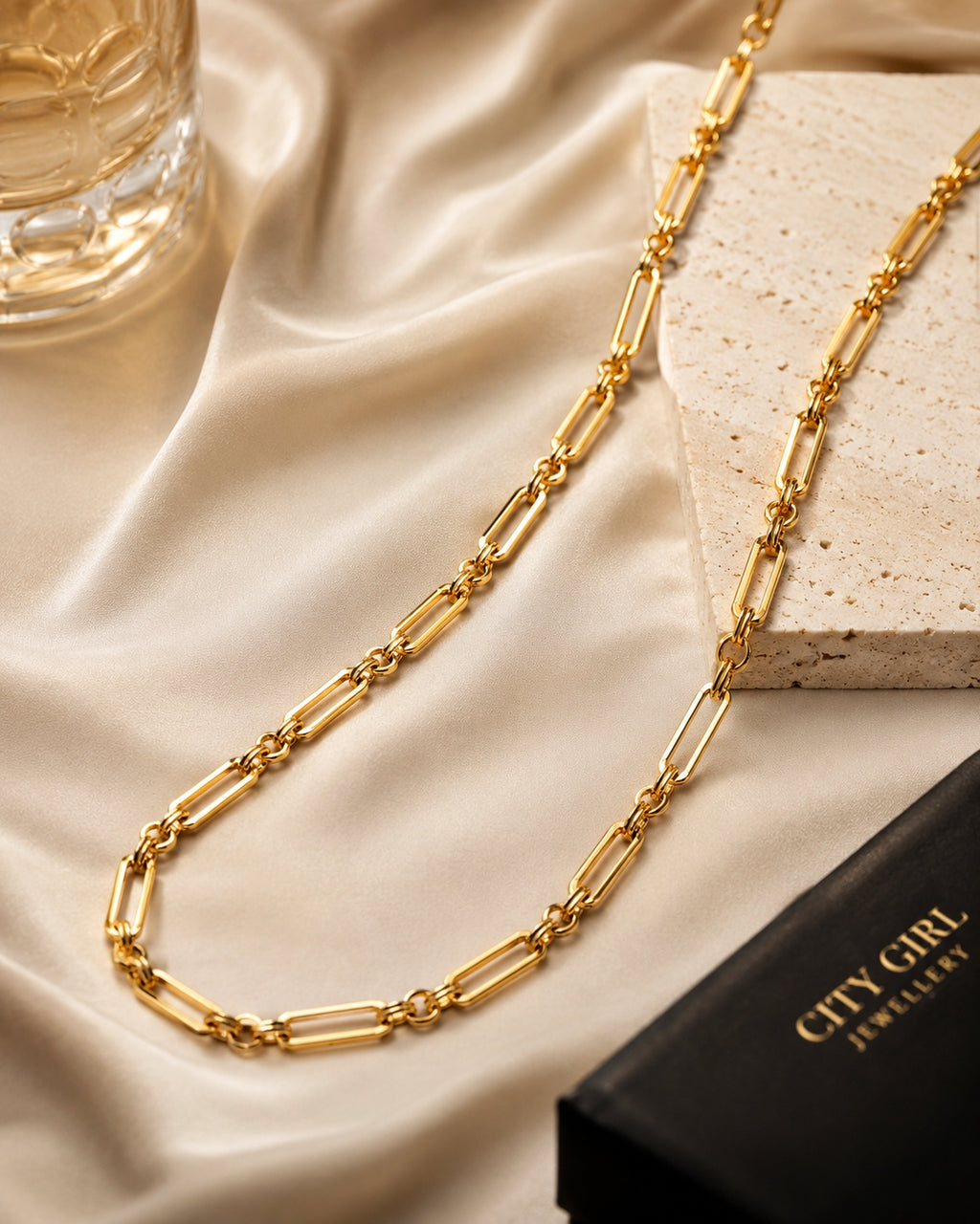 City Girl Jewellery 18K Gold Plated 20 Inch / 24 Inch Link Chain for Men & Women | 5mm Micro Gold Plated Stainless Steel Chain | Anti Tarnish, Waterproof, Skin Friendly, Lightweight Daily Wear Necklace