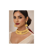 MANIKYA Gold Plated Copper Choker Necklace Set for Women | Bridal Wedding Jewellery Set with Earrings | Traditional Ethnic Party Wear