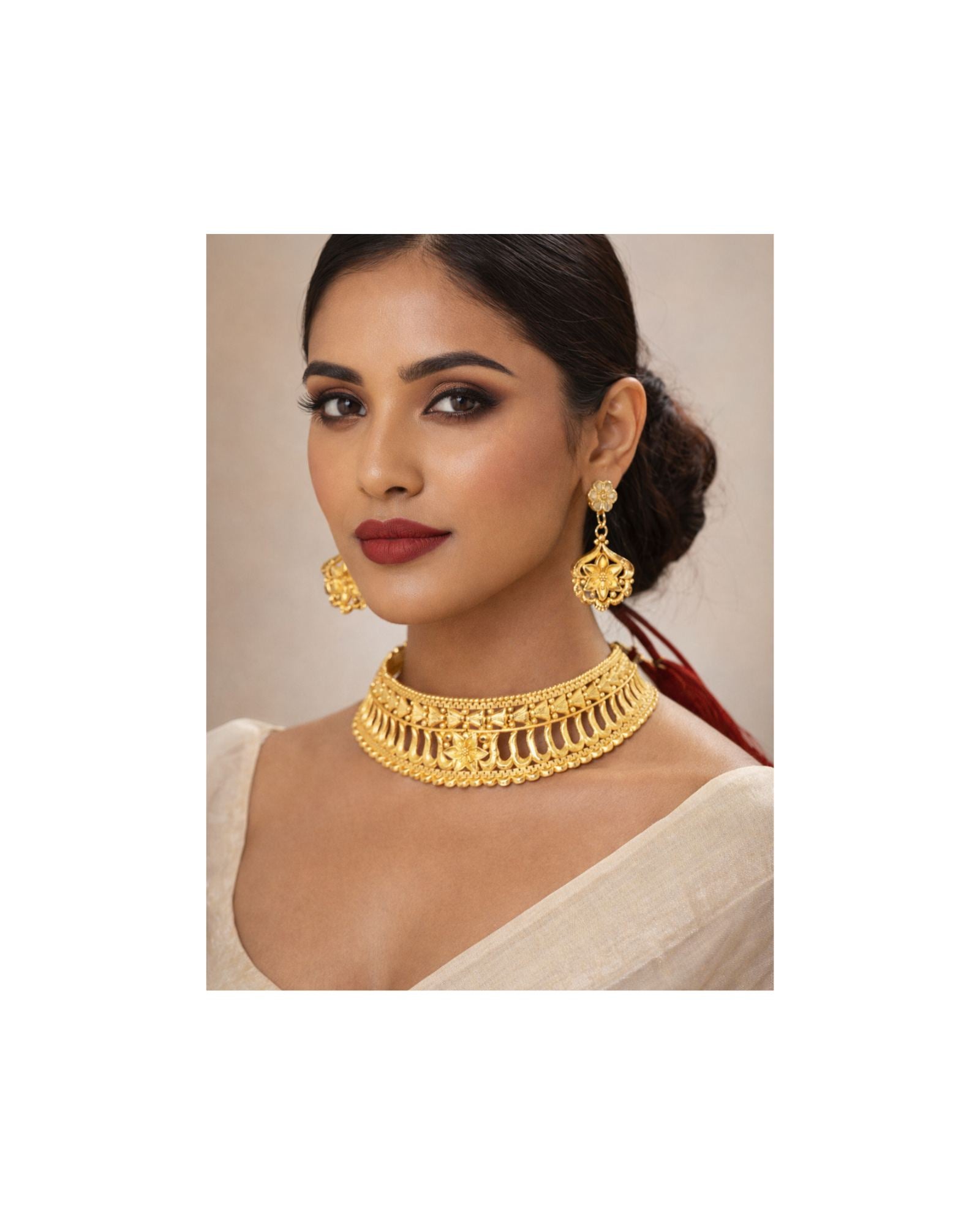 MANIKYA Gold Plated Copper Choker Necklace Set for Women | Bridal Wedding Jewellery Set with Earrings | Traditional Ethnic Party Wear