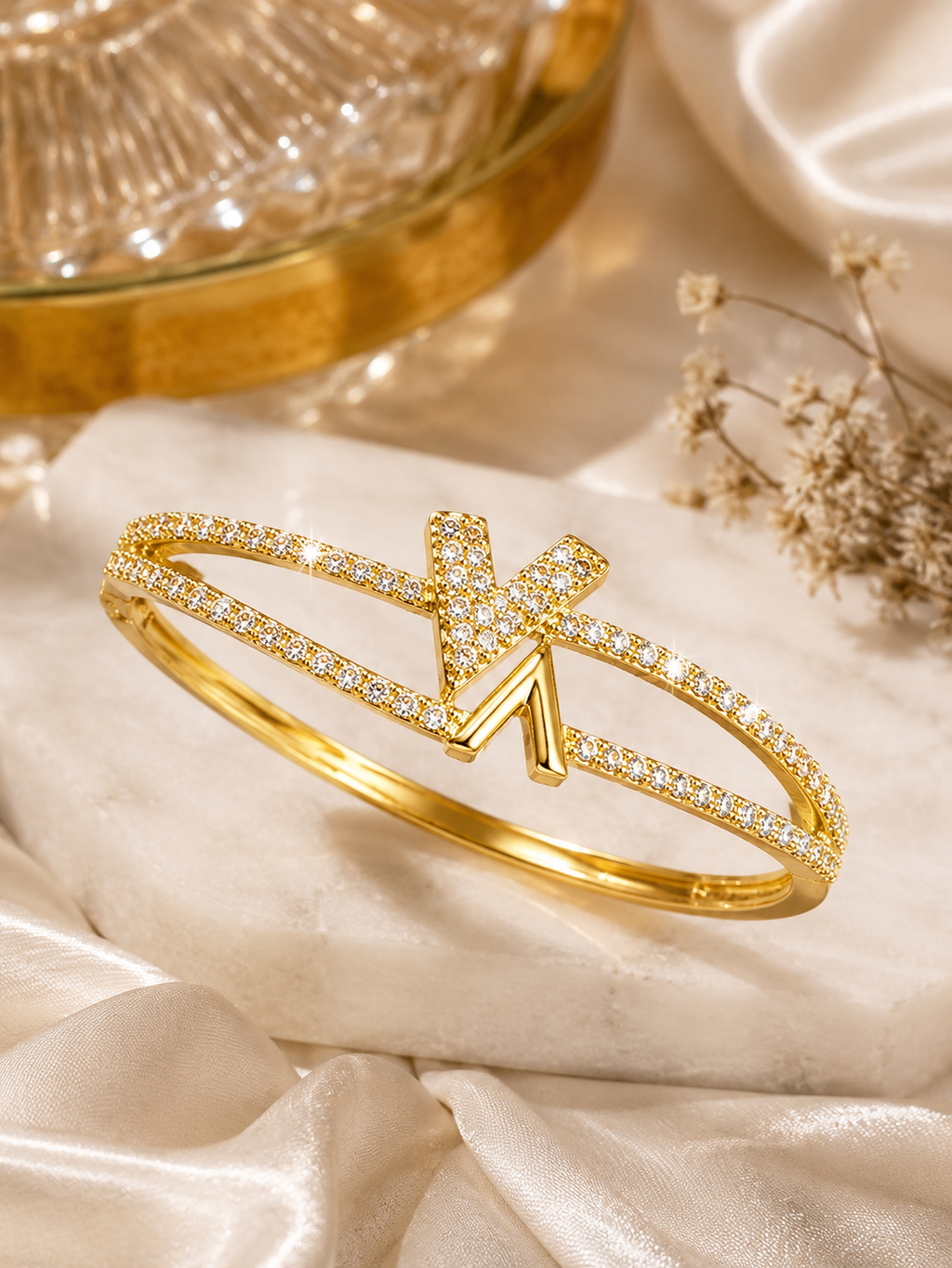 CITYGIRL Gold Plated Arrow Design Bracelet for Women | AAA Cubic Zirconia Stone Bracelet (CITY GIRL ADFX 06)Anti Tarnish Daily Wear Bangle | Elegant Party, Wedding & Gift Jewellery for Girls & Women