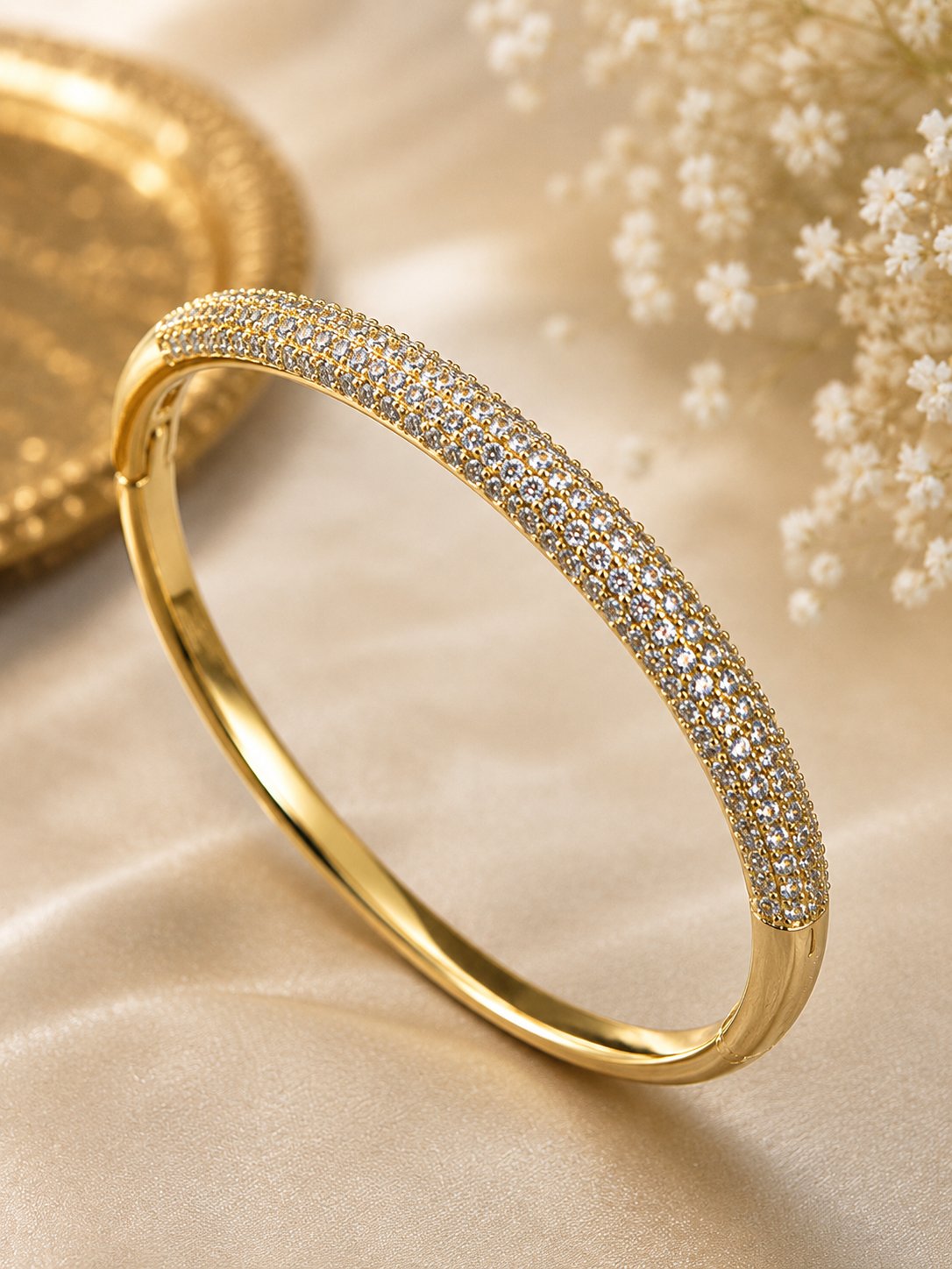 City Girl Jewellery Gold Plated American Diamond Bracelet for Women | Openable Kada Bracelet | CZ Stone Studded Elegant Bangle | Lightweight Daily Wear & Party Wear Bracelet | Anniversary, Wedding & Gift for Women
