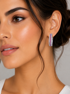 City Girl Shimmer Rhodium-Plated Elegant Curve Design Studs (fuchsia )