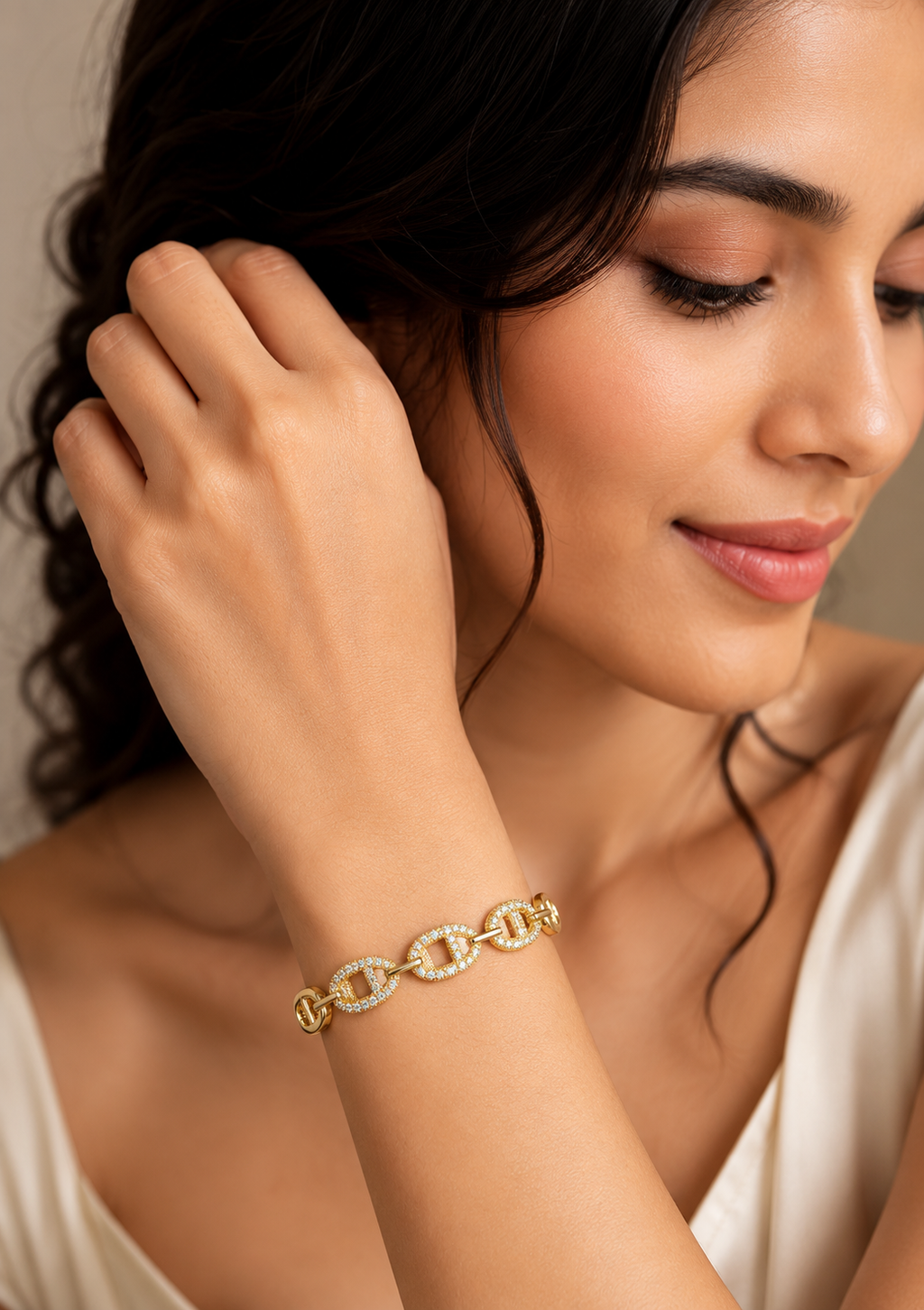 CITYGIRL 18K Gold Plated Openable Oval Bracelet for Women | American Diamond & Cubic Zirconia (CZ) Stone Kada | Anti Tarnish | Fits Sizes 2.4, 2.6 & 2.8 | Elegant Party & Daily Wear Jewellery
