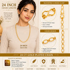 City Girl Jewellery 24KT Gold Plated 24 Inch Chain for Men & Women | 4mm Oval Link Necklace | Lightweight 6g Gold Replica Chain | Copper Base | Anti-Rash | Daily Wear Fashion Jewellery