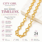 City Girl 24 CT Gold Plated Clover Link Chain Necklace for Women | Premium Statement Chain | Anti Tarnish & Hypoallergenic Fashion Jewellery | 20 Inch Long Chain