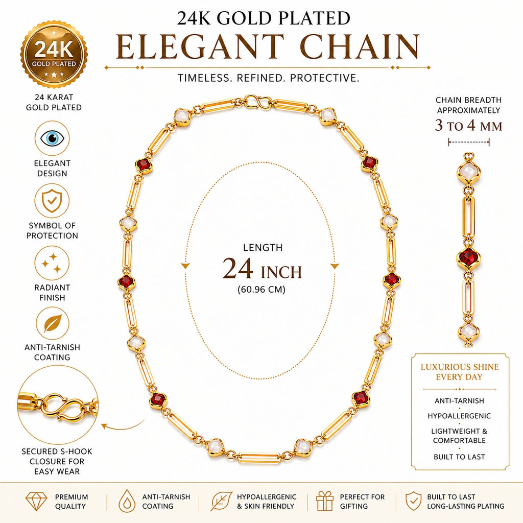 City Girl Jewellery 24K Gold Plated Evil Eye Chain Necklace for Women | 24 Inch Lightweight Anti-Tarnish Necklace with Secure S-Hook | Daily Wear Fashion Jewellery