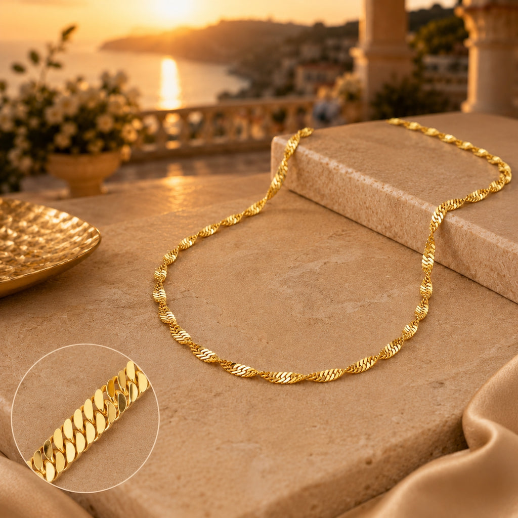 City Girl Jewellery 24CT Gold Plated Twisted Snake Chain Necklace for Women & Girls | 20 Inch Copper Gold Replica Chain | Lightweight, Rash Free & Skin Friendly | Premium Fashion Jewellery for Daily Wear, Office, Party & Festive Wear (CN 426)