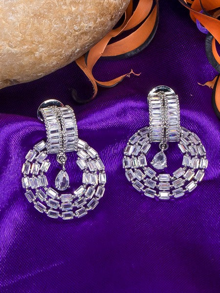 City Girl AD Rhodium-Plated CZ Stone Stud Silver Earrings for Women and Girls