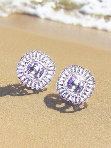 City Girl American Diamond Rhodium-Plated CZ Stones Stud Spiral Earrings for Women and Girls.