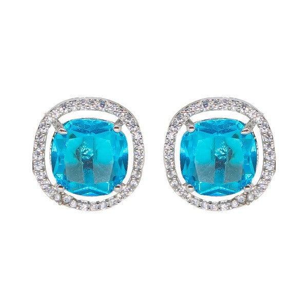 City Girl Brass Rhodium-Plated Scarlet Aura CZ Studs