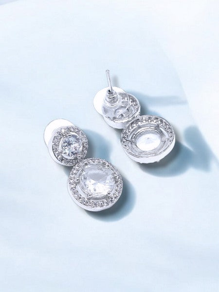 City Girl AD Rhodium-Plated CZ Stone Stud Earrings for Women and Girls