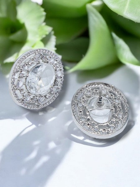 City Girl American Diamond Rhodium-Plated CZ Stones Stud Silver Earrings for Women and Girls