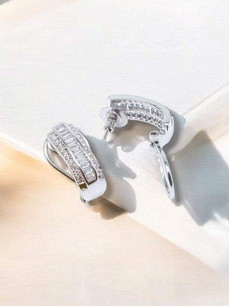 City Girl AD Rhodium-Plated CZ Stone Stud Earrings for Women and Girls (AD BALI 1 RHODIUM)