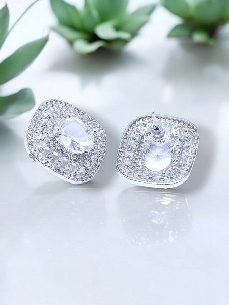 City Girl Cz Stone Rhodium Silver color Western  Stud Earring.