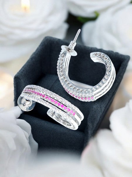 City Girl Shimmer Rhodium-Plated Elegant Curve Design Studs