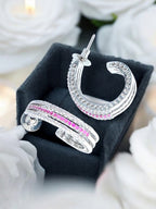 City Girl Shimmer Rhodium-Plated Elegant Curve Design Studs