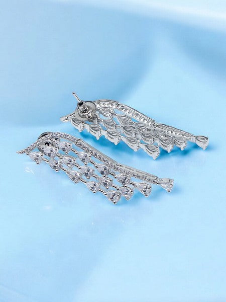 City Girl AD Rhodium-Plated CZ Stone Stud Earrings for Women and Girls (AD ER 14)