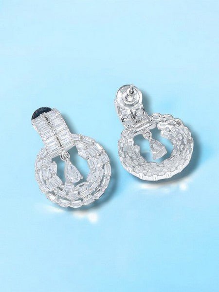 City Girl AD Rhodium-Plated CZ Stone Stud Silver Earrings for Women and Girls