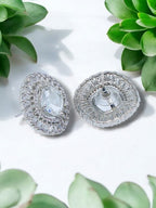 City Girl American Diamond Rhodium-Plated CZ Stones Stud Spiral Earrings for Women and Girls.