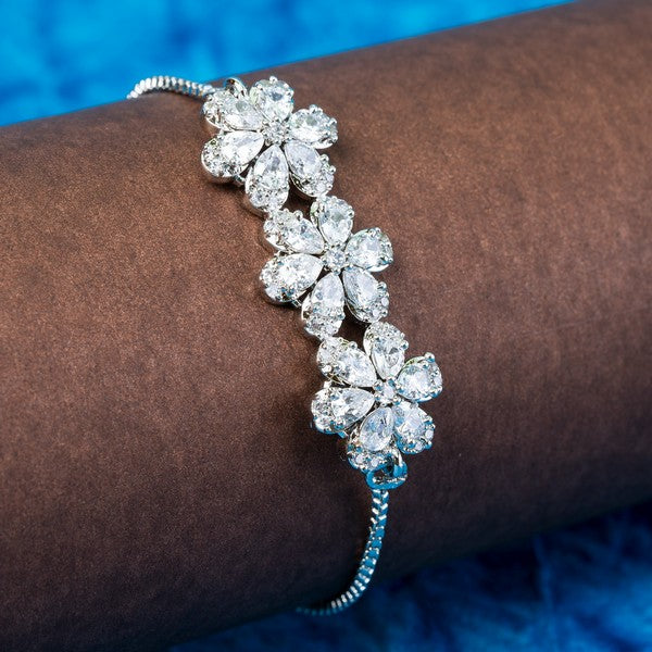 City Girl AD Brass Black Rose-Plated Stone-Studded Bracelet with Adjustable Chain (Free Size)
