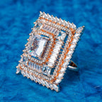 City Girl Brass Cz stone Studded Rose Gold Plated Cocktail Finge Wide Rose Gold Ring. (Free Size)