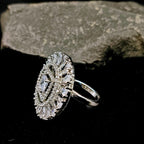 City Girl Brass Cz stone Studded Rhodium Plated Cocktail Finge Silver Round Ring. (Free Size)