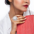 City Girl Brass Rhodium-Plated CZ Cocktail Circle Ring (Free Size)(Clear Stone)