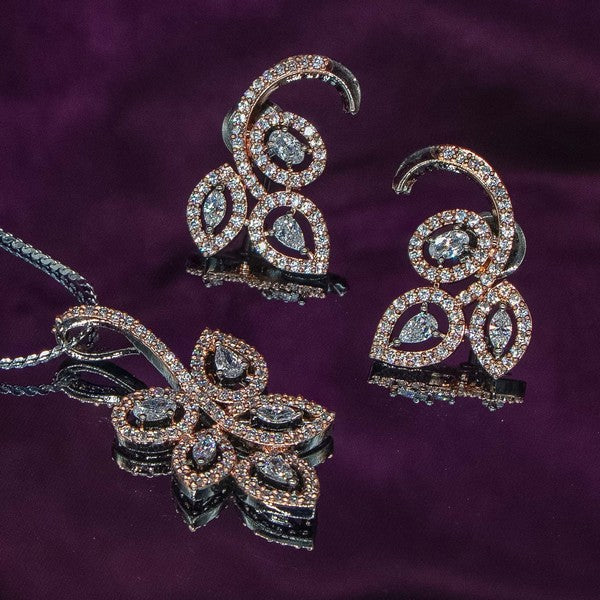 City Girl AD Brass Gold Plated Elegant Bloom Pendant Set