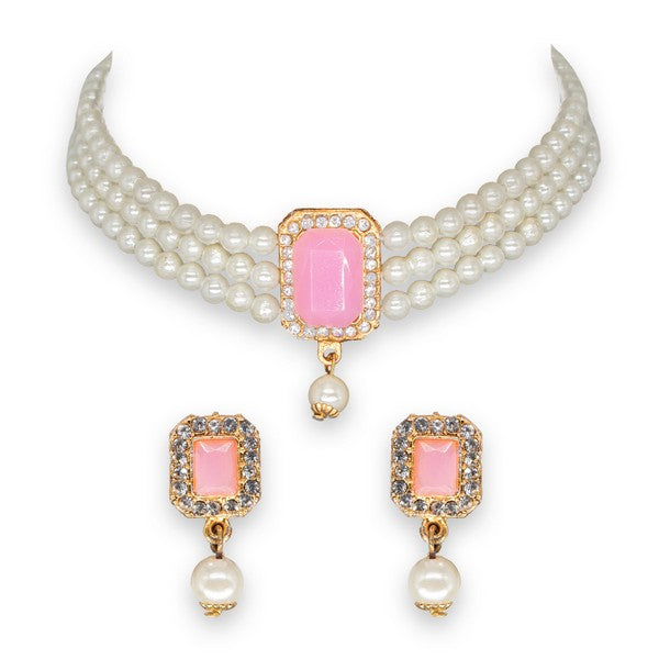 MANIKYA Adorable Gold Plated Pearl Choker Necklace Set