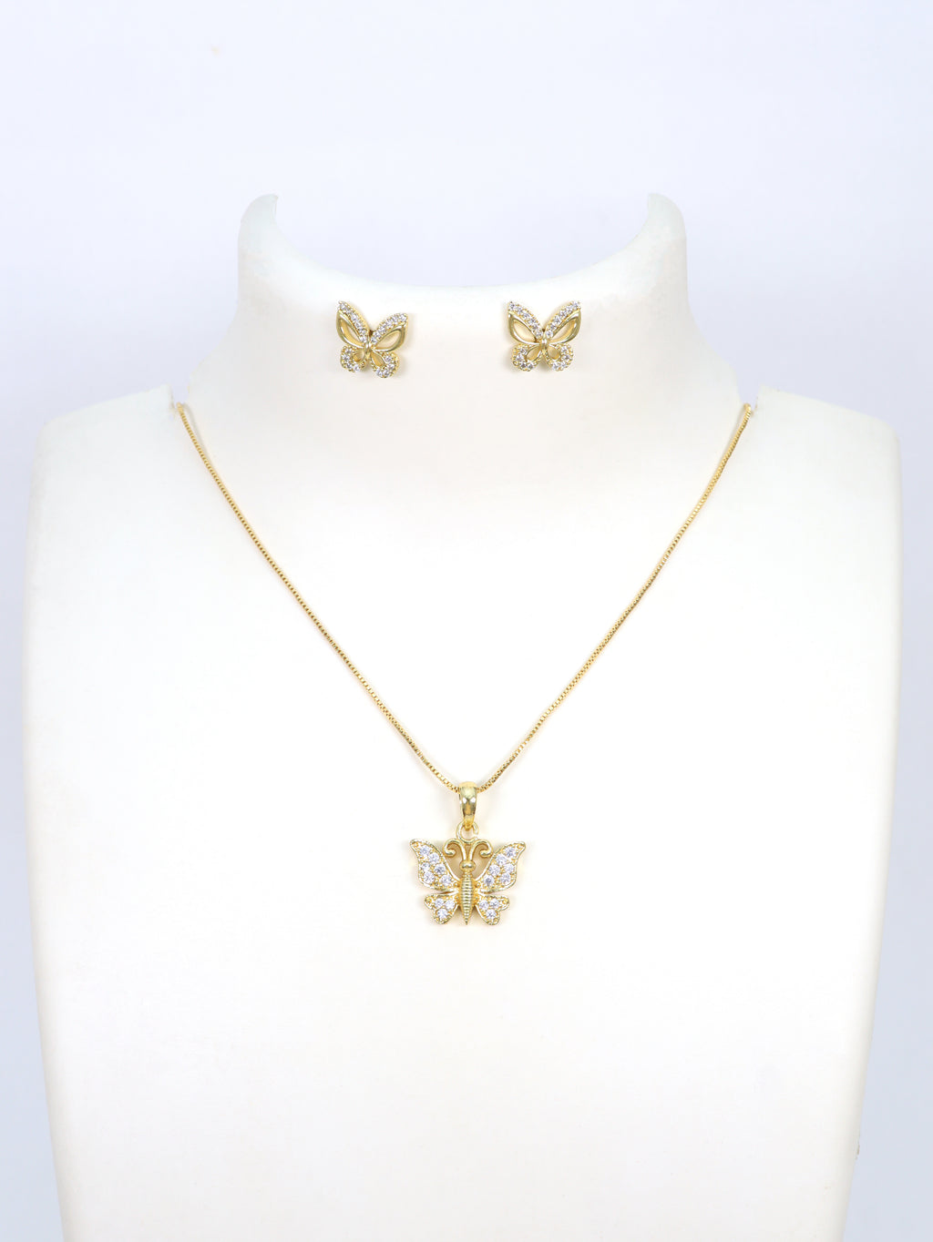 City Girl Cubic Zirconia 24CT Gold Plated Copper Minimalist Butterfly Pendant Set With Mathcing Earrings For Women and Girls.(AD LK SET 006)