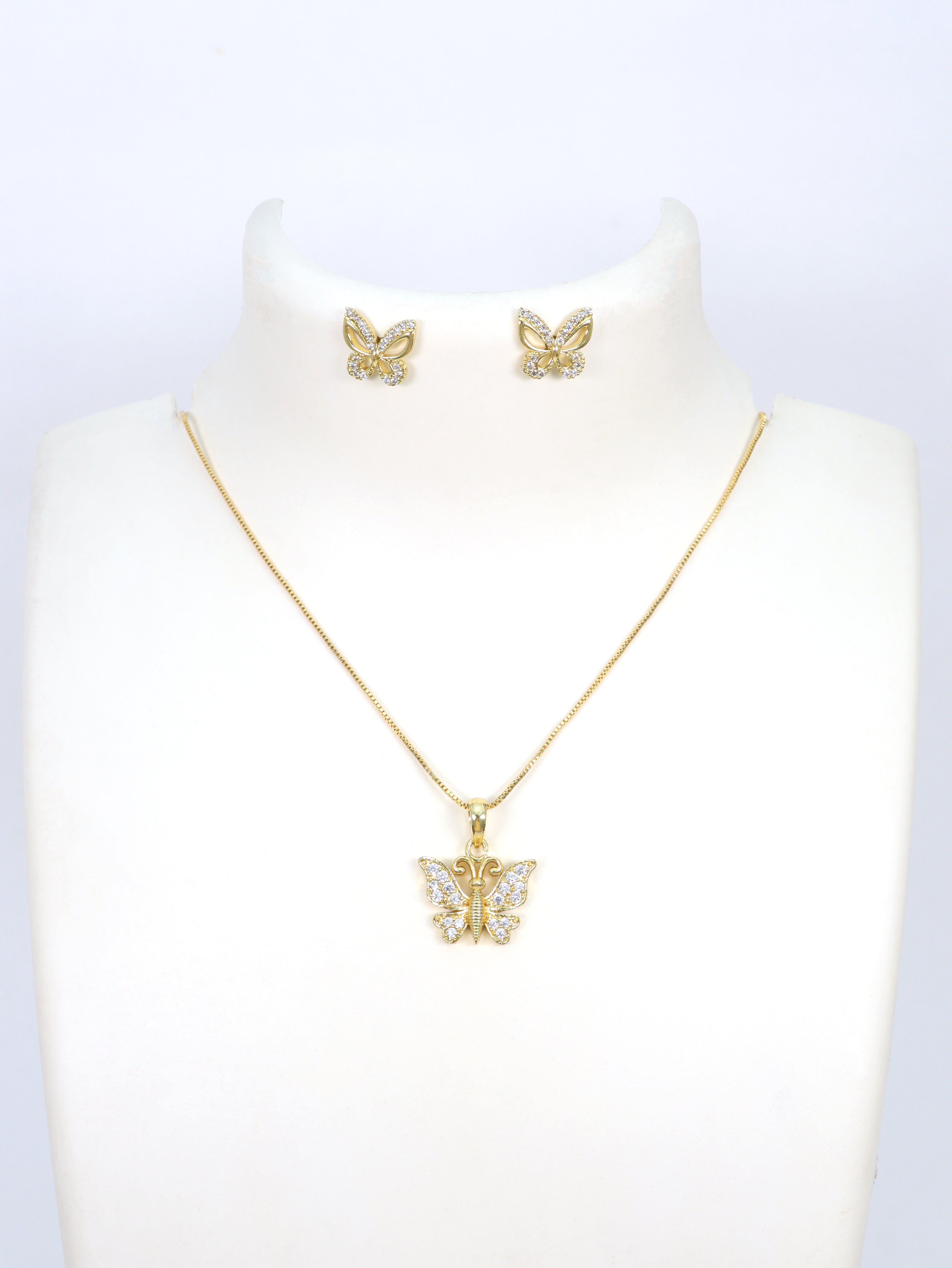 City Girl Cubic Zirconia 24CT Gold Plated Copper Minimalist Butterfly Pendant Set With Mathcing Earrings For Women and Girls.(AD LK SET 006)