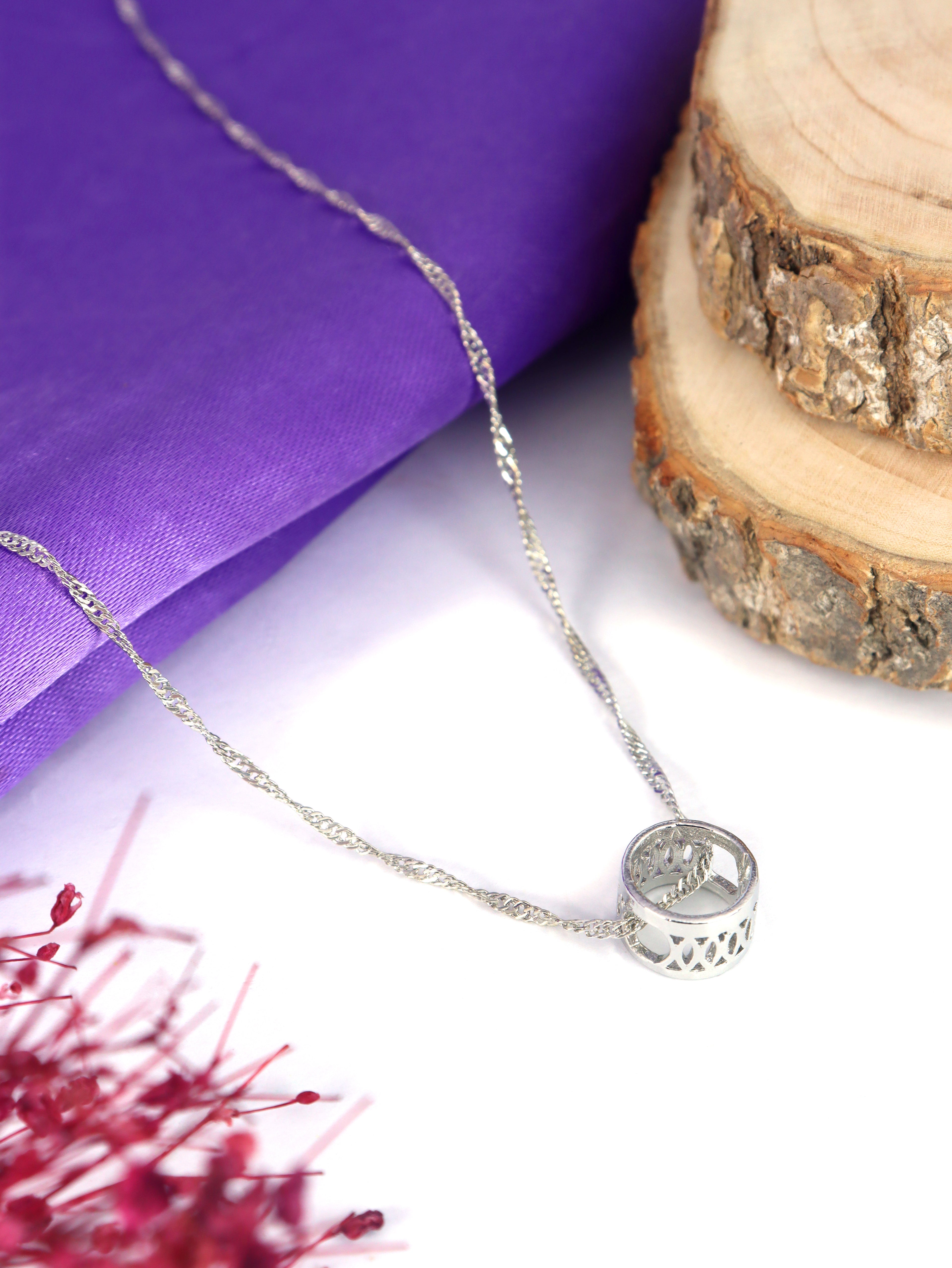 City Girl Rhodium Plated Circular Ring Pendant for Girls | 18 Inch Minimal Necklace | Elegant Daily Wear| Lightweight Minimal Jewellery | Copper Base Metal | Elegant Minimalist Daily Wear Jewellery | Hypoallergenic & Nickel Free