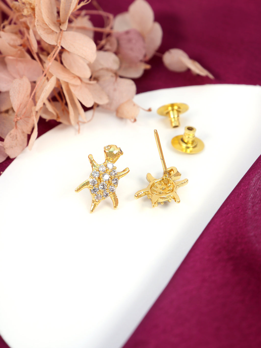 City Girl Cubic Zirconia 24CT Gold Plated Copper Minimalist Turtle Pendant Set With Mathcing Earrings For Women and Girls.(AD LK SET 008)