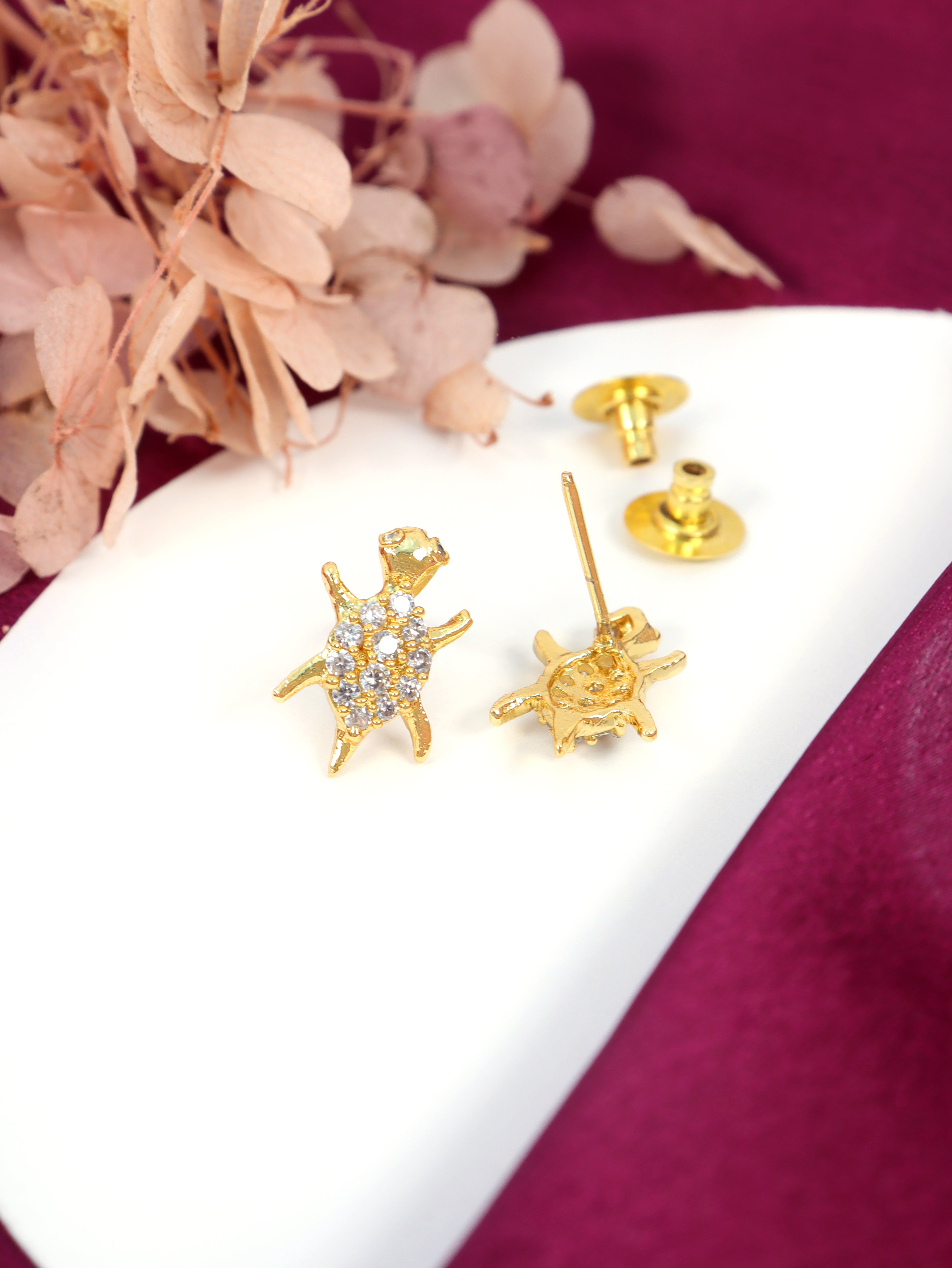 City Girl Cubic Zirconia 24CT Gold Plated Copper Minimalist Turtle Pendant Set With Mathcing Earrings For Women and Girls.(AD LK SET 008)