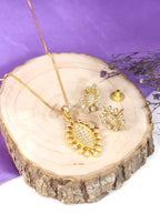 City Girl Cubic Zirconia 24CT Gold Plated Copper Minimalist Pendant Set With Mathcing Earrings For Women and Girls.(AD LK SET 003)
