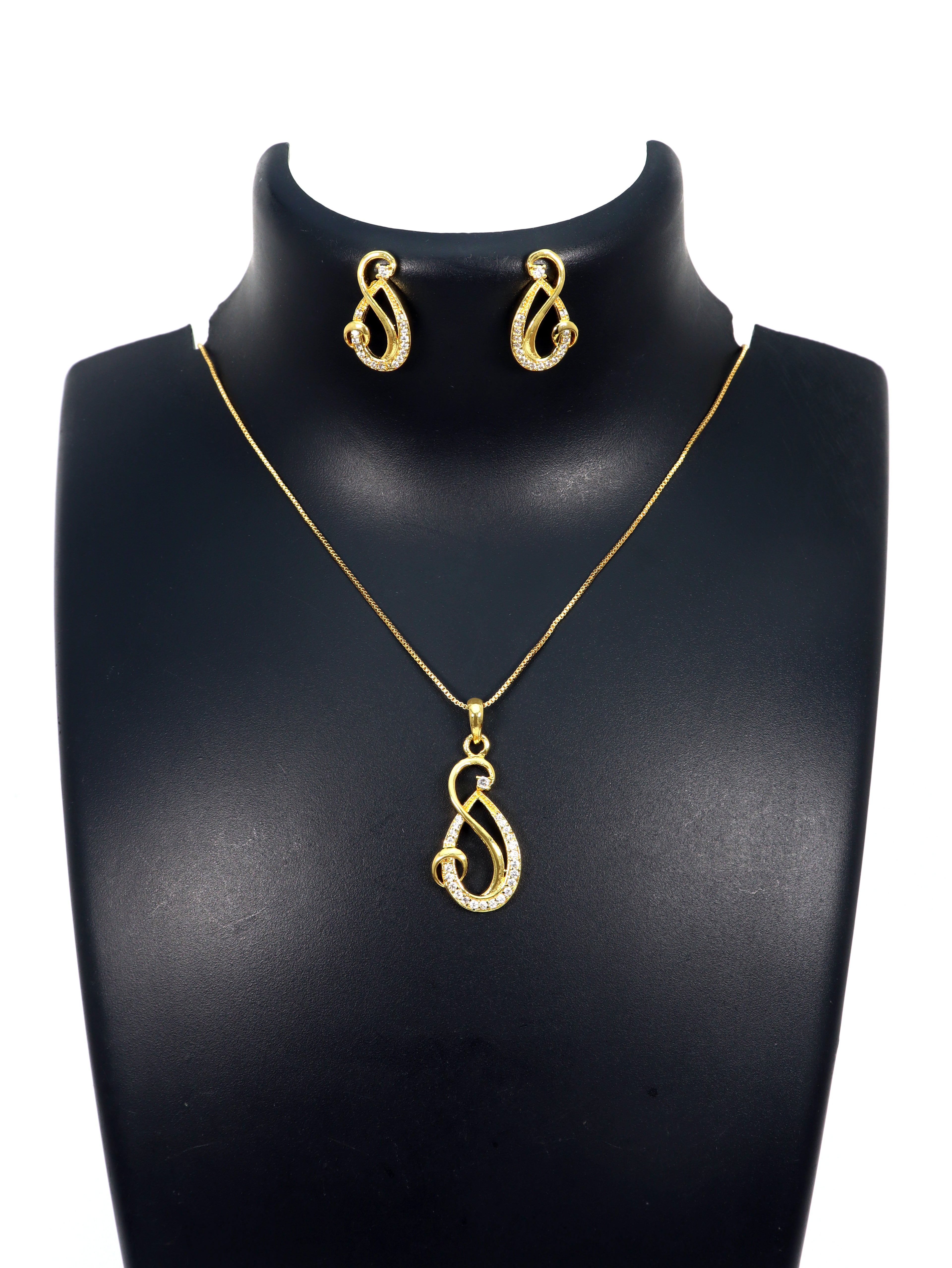 City Girl Cubic Zirconia 24CT Gold Plated Copper Minimalist Musical Note Pendant Set With Mathcing Earrings For Women and Girls.(AD LK SET 004)
