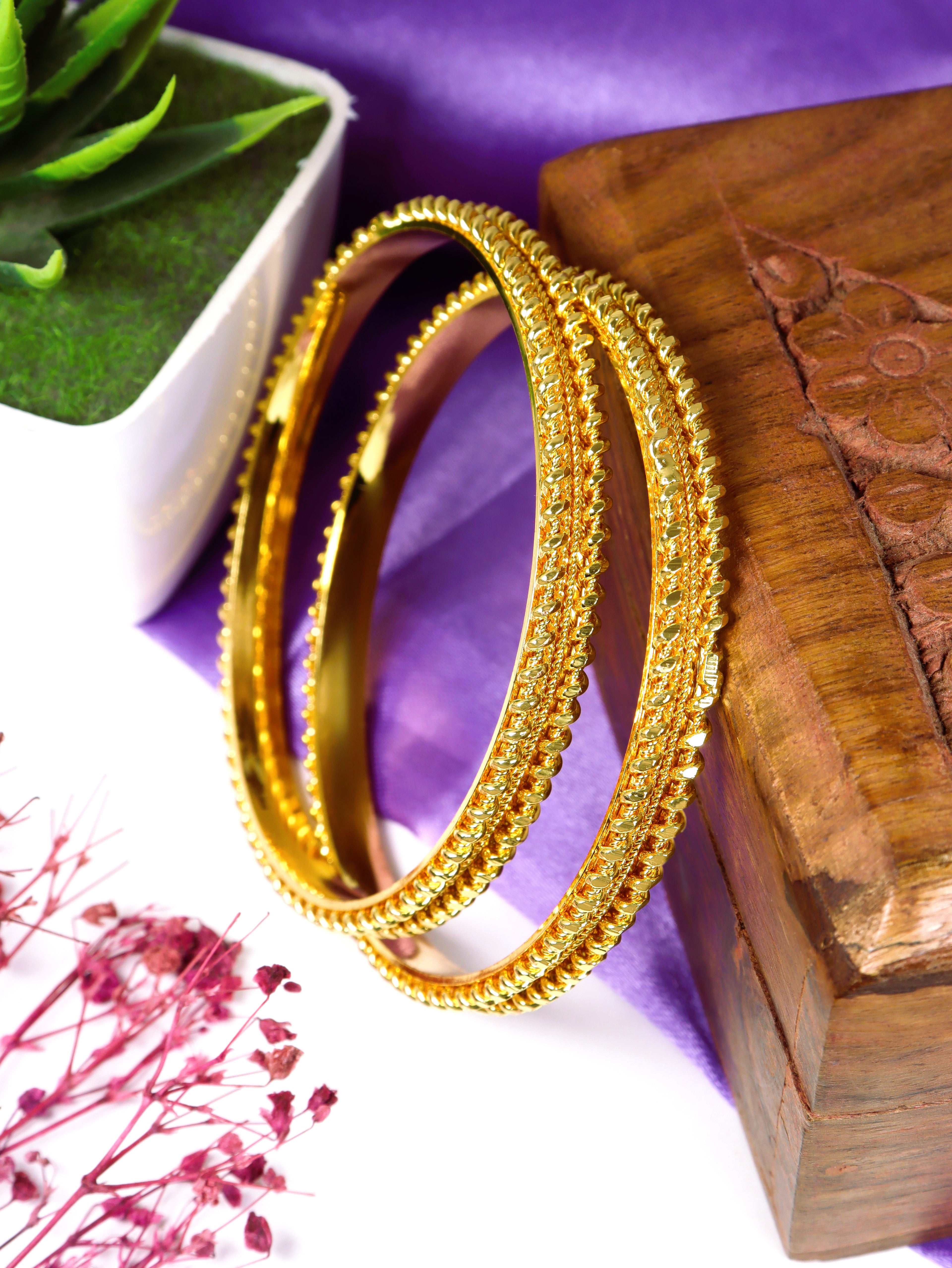 City Girl Traditional Handcrafted Anti Tarnish 24ct Gold Plated Copper Bangle KADA Set For Women and Girls. (2 pcs) (SP 71)