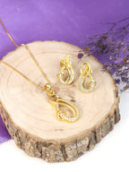 City Girl Cubic Zirconia 24CT Gold Plated Copper Minimalist Musical Note Pendant Set With Mathcing Earrings For Women and Girls.(AD LK SET 004)