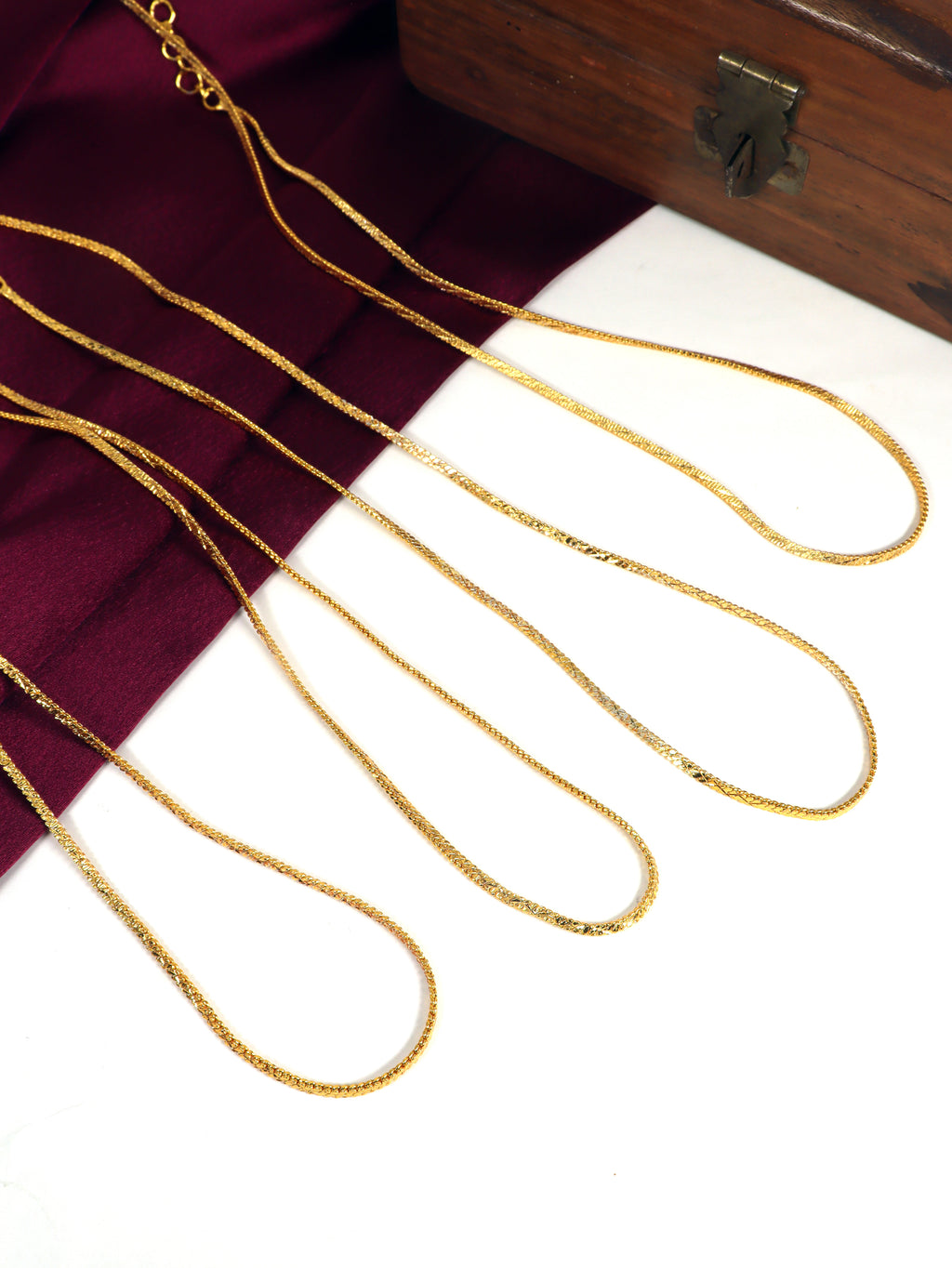 City Girl Pack of 4 Gold Plated Necklace Chains for Women & Girls | 18 Inch Chain Set | Lightweight Daily Wear Jewellery | Elegant Minimalist Fashion Chains | Gold Tone Necklace Combo Pack