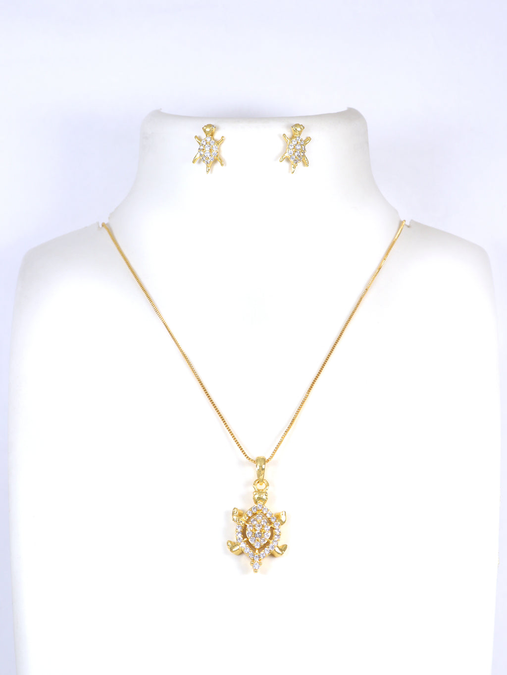 City Girl Cubic Zirconia 24CT Gold Plated Copper Minimalist Turtle Pendant Set With Mathcing Earrings For Women and Girls.(AD LK SET 008)