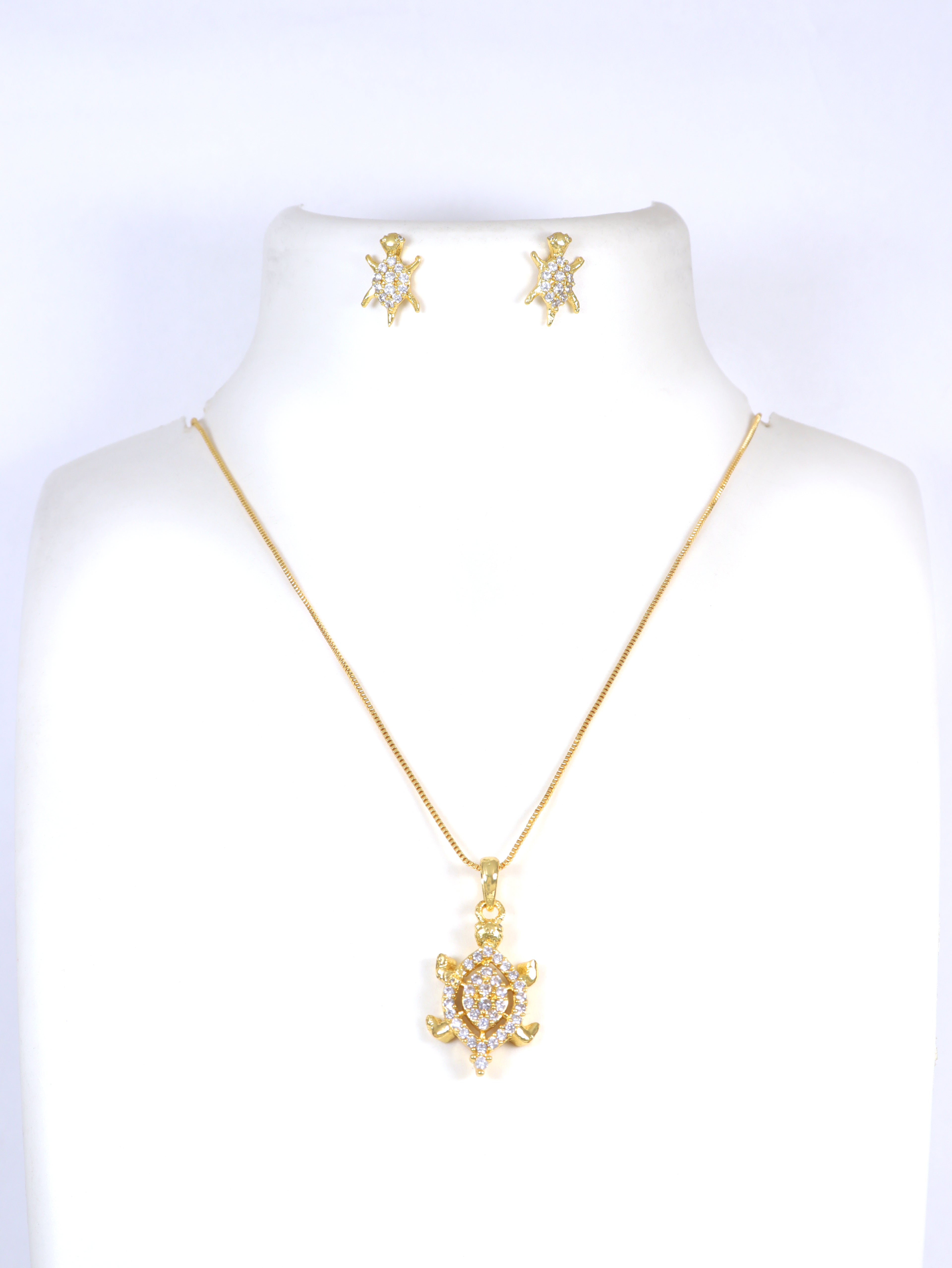 City Girl Cubic Zirconia 24CT Gold Plated Copper Minimalist Turtle Pendant Set With Mathcing Earrings For Women and Girls.(AD LK SET 008)