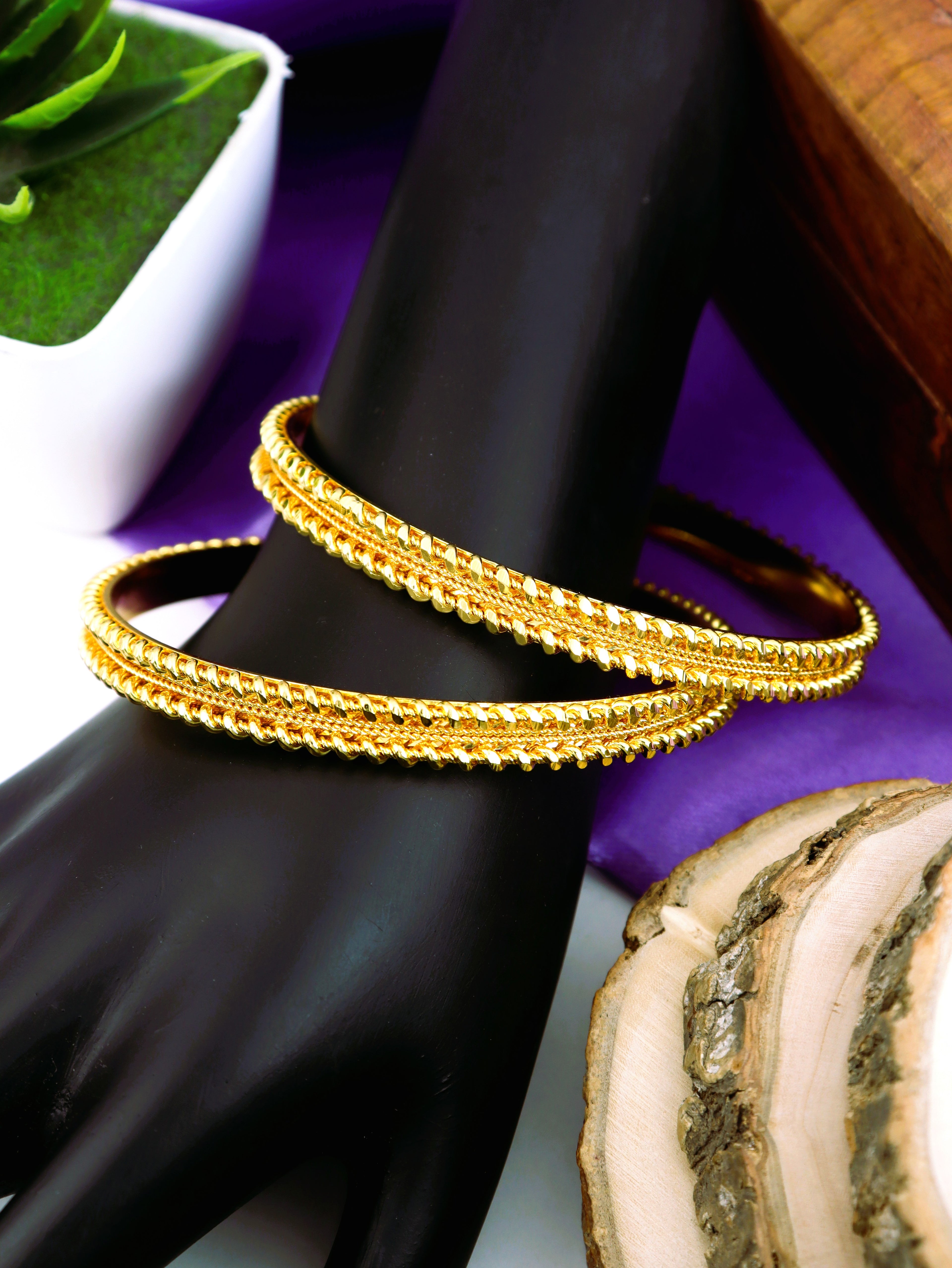 City Girl Traditional Handcrafted Anti Tarnish 24ct Gold Plated Copper Bangle KADA Set For Women and Girls. (2 pcs) (SP 71)