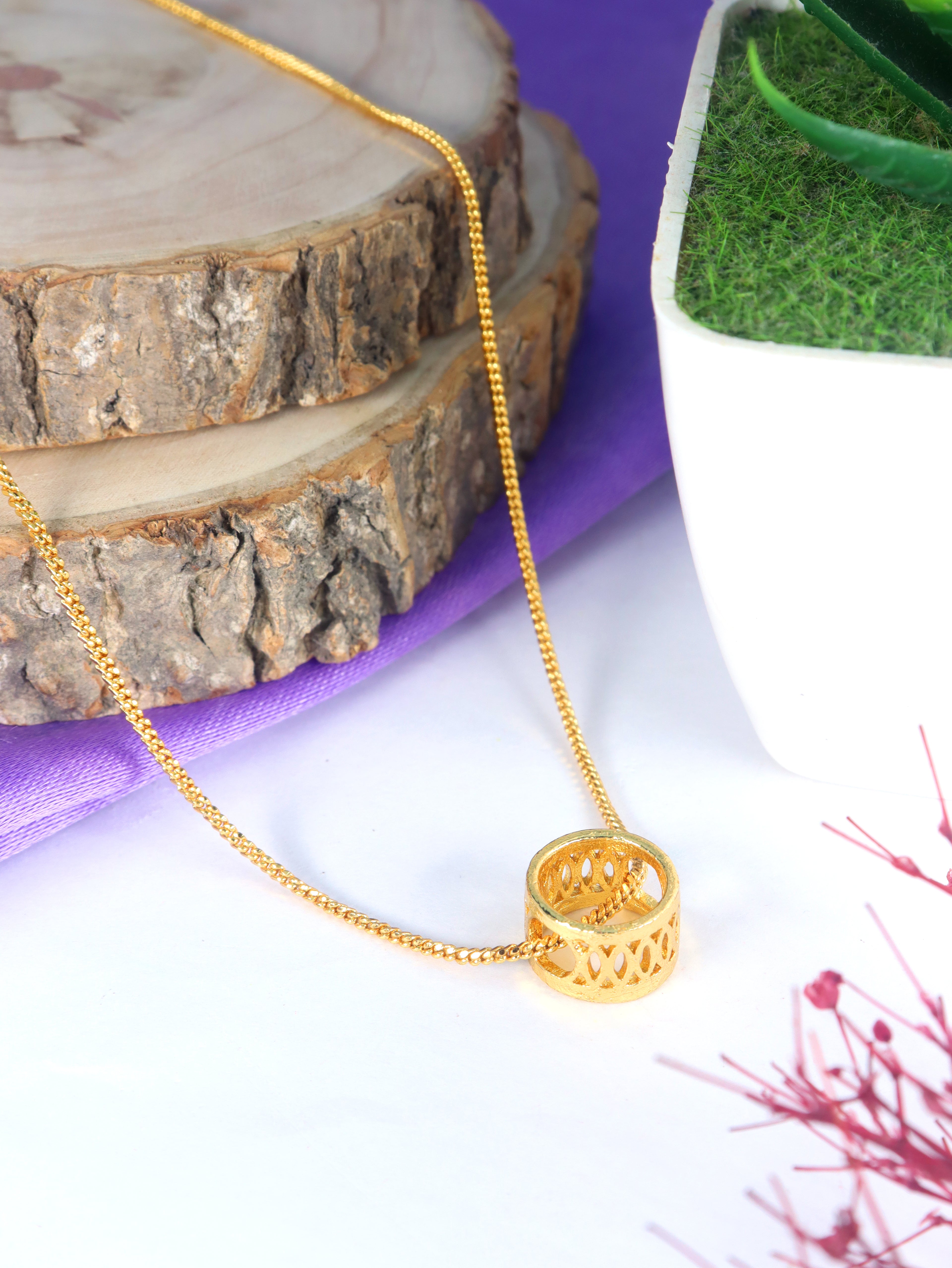 City Girl 18 Ct Gold Micro Plated Chain with  Circular Ring Pendant for Girls | 18 Inch Minimal Necklace | Lightweight Elegant Daily Wear| 18 Ct Finish|Copper Base Metal | Minimalist Everyday Wear Gold Necklace