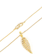City Girl Cubic Zirconia 24CT Gold Plated Copper Minimalist Leaf Pendant Set With Mathcing Earrings For Women and Girls.(AD LK SET 005)